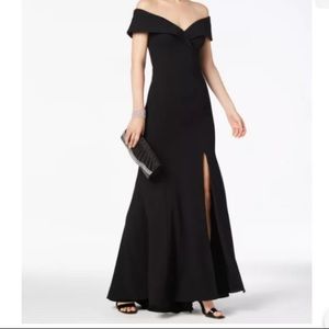 Xscape womens formal evening gown black off the shoulder sweetheart neck size 10